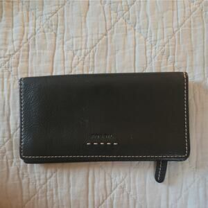 Vintage FOSSIL Women's Black Leather Checkbook Wallet credit card change 7" X 4"